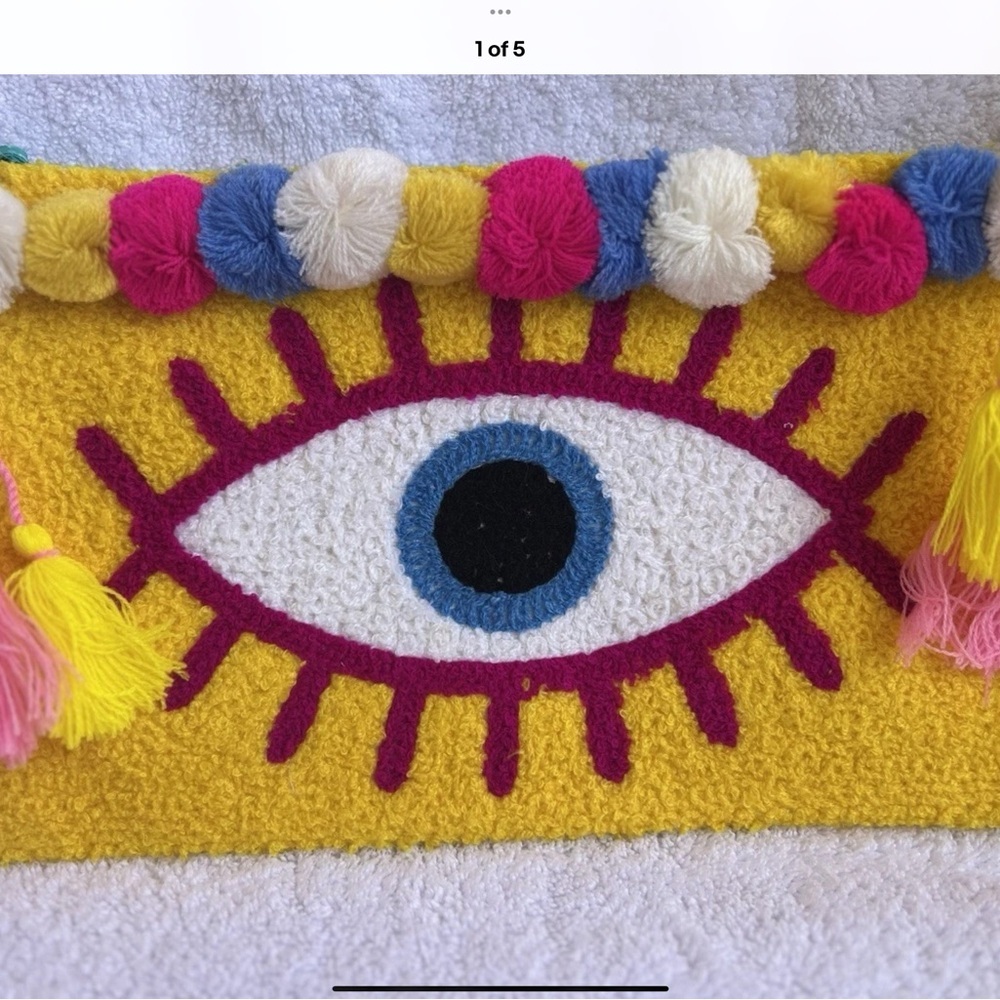 Antica Sartoria yellow eye multicolor Pom Pom Clutch NWT